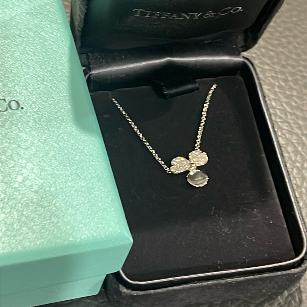 Tiffany Paper Flower Pendant Necklace Platinum Diamond